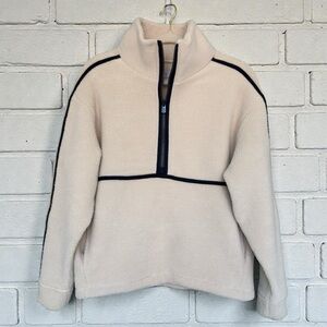 Dudley Stephens Shetland Pullover Oatmeal Navy Sherpa Fleece XS